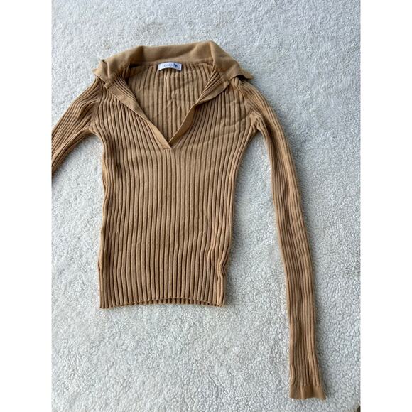 Dissh Tan Collared Top Size 8 - Picture 3 of 7
